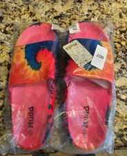 NWT Mudd Women's Tie Dye Slide Sandals Style 807 Vibrant Orange Pink Blue NEW 11