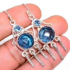 Blue Sapphire (Simulated) Silver Plated Earring 2.15" E77883, Christmas Gift