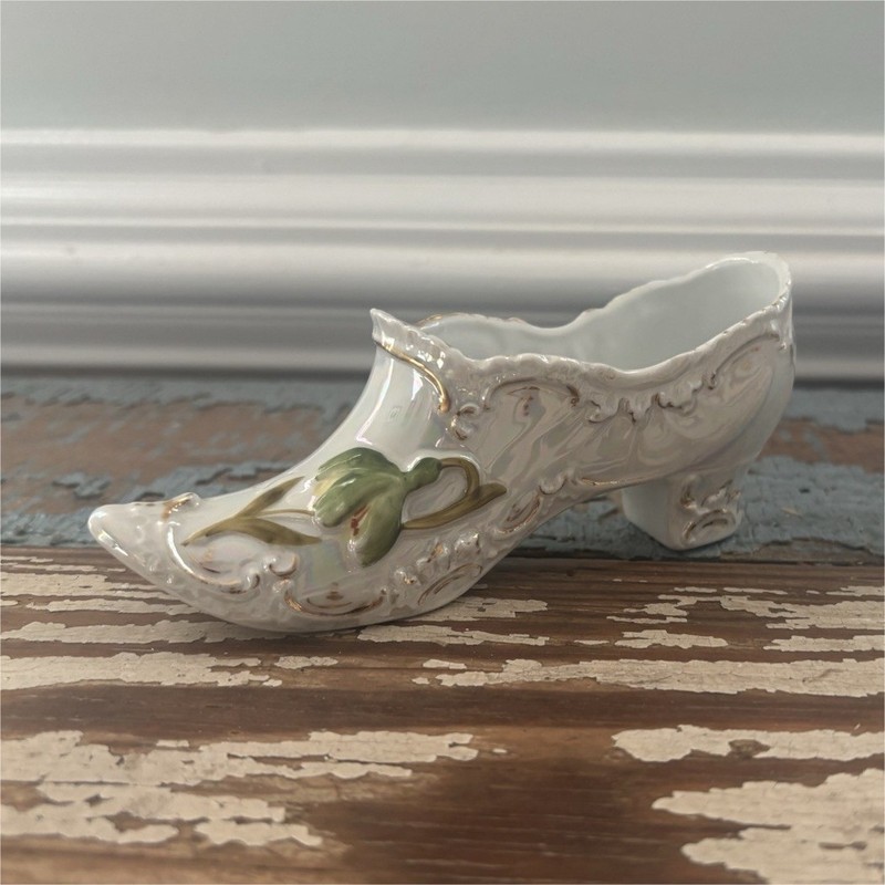 Vintage Hand-Painted Porcelain Victorian Slipper- Unmarked