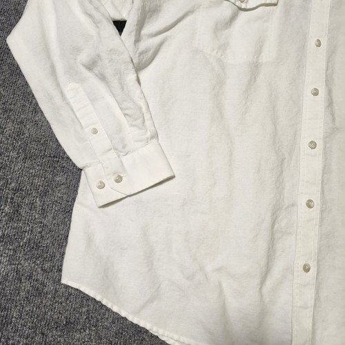 Eddie Bauer Shirt Mens XL Tall White Button Front Linen Blend Band Collar READ - Picture 3 of 17