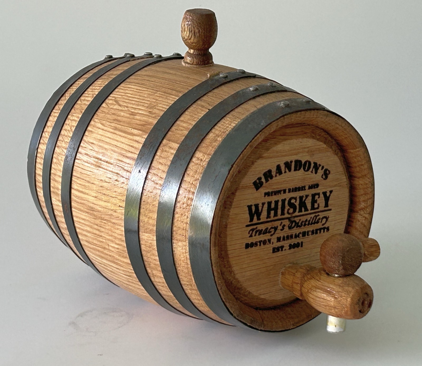 Mini 6” Oak Whiskey Barrel BRANDON’S Boston Treacy’s Distillery w/ Bung & Spout