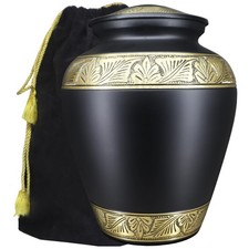 Adult Cremation Urn for Ashes - Black  Gold Decorative Burial Memorial