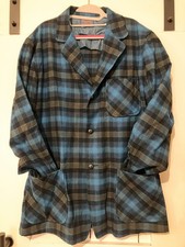 50's PENDLETON Black  Blue Shadow Plaid 3 Button, 3 Patch Pockets 100 Wool L
