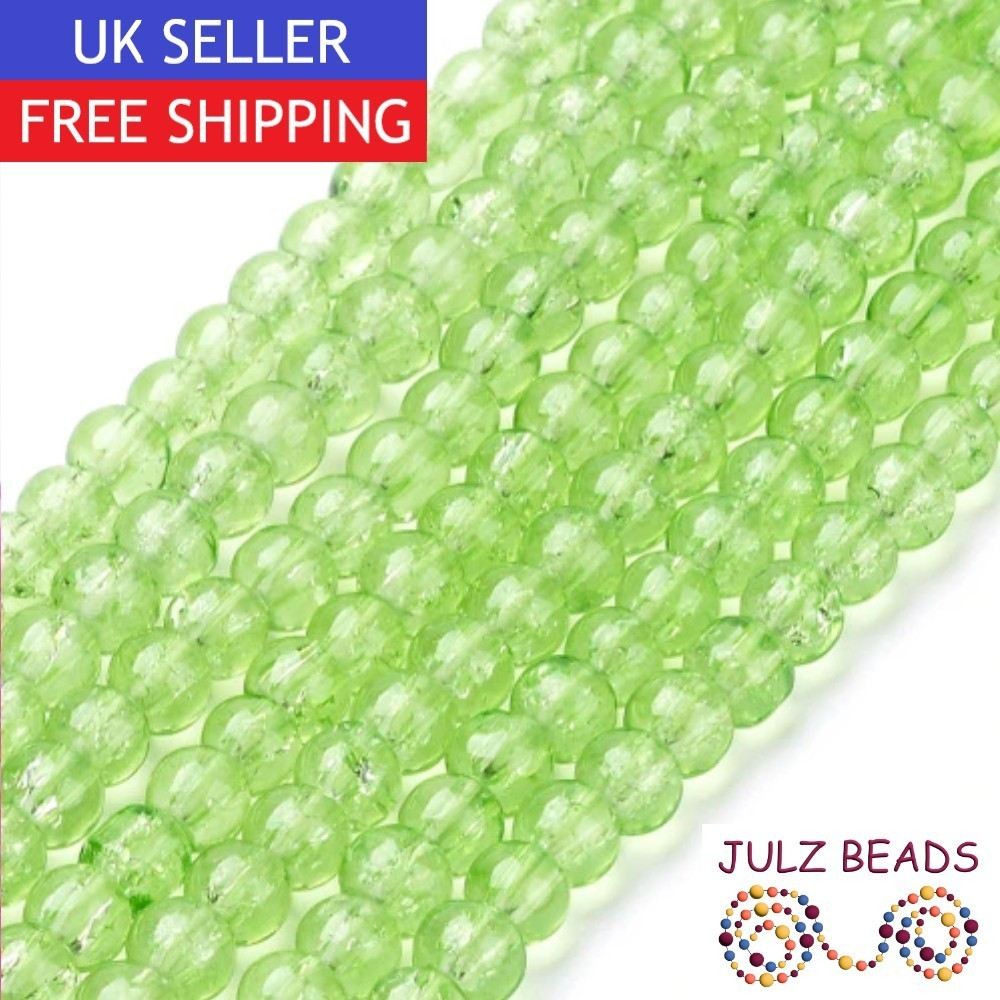 Light Green Crackle Glass Beads - 6mm - Jewellery Making - 1 Strand (130 pcs)
