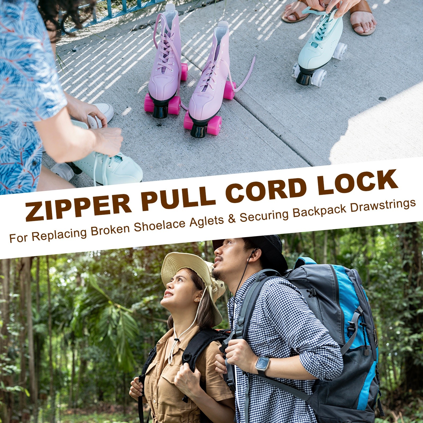 0.5" Zipper Pull Cord Lock, Plastic Shoe Lace End Clips, 12 Pack Dark Brown