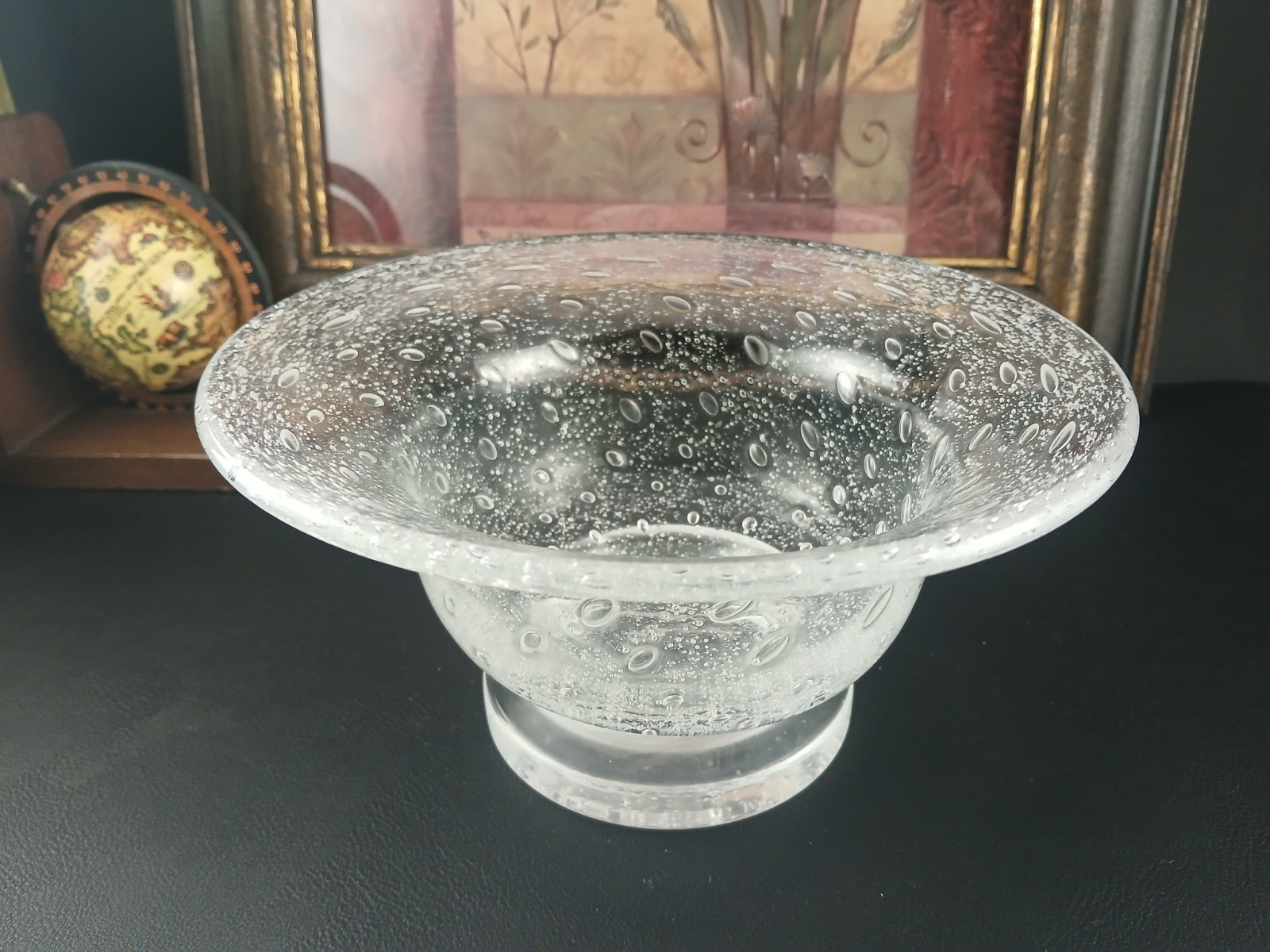 Southern Living 8-inch Handblown Seeded Glass Pedestal Bowl with Controlled Bubble Design