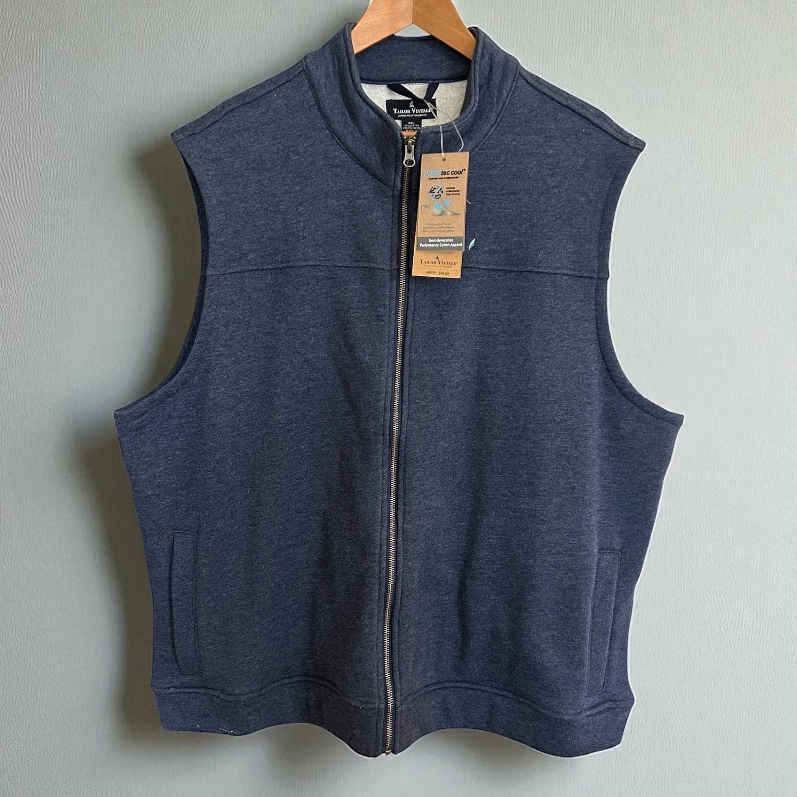 Tailor Vintage Mens XXL Navy Heather PUREtec Cool Full Zip Sherpa Lined Vest NEW