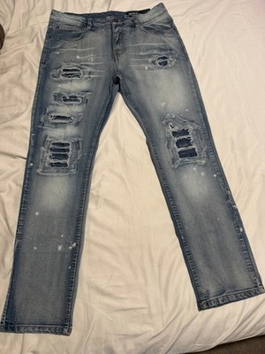 White Tag Men s Blue Light Wash Distressed Slim Fit Denim Jeans 5-Pocket
