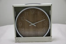 Project 62 Round Wall Clock | White Frame w Walnut Face | 10"x10"x1.75" | NWT-K3