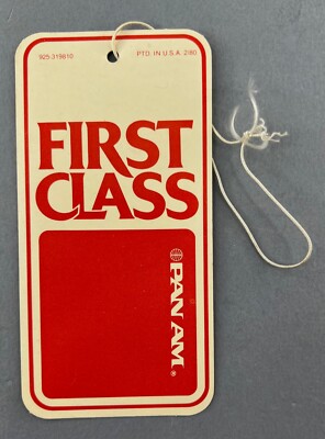 PAN AM FIRST CLASS VINTAGE AIRLINE BAG TAG GEPÄCK ETIKETT PAA 1980