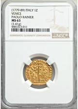 1779-1789 Venice Paolo Renier Zecchino (Ducat) Certified NGC MS-63 (Great Price)