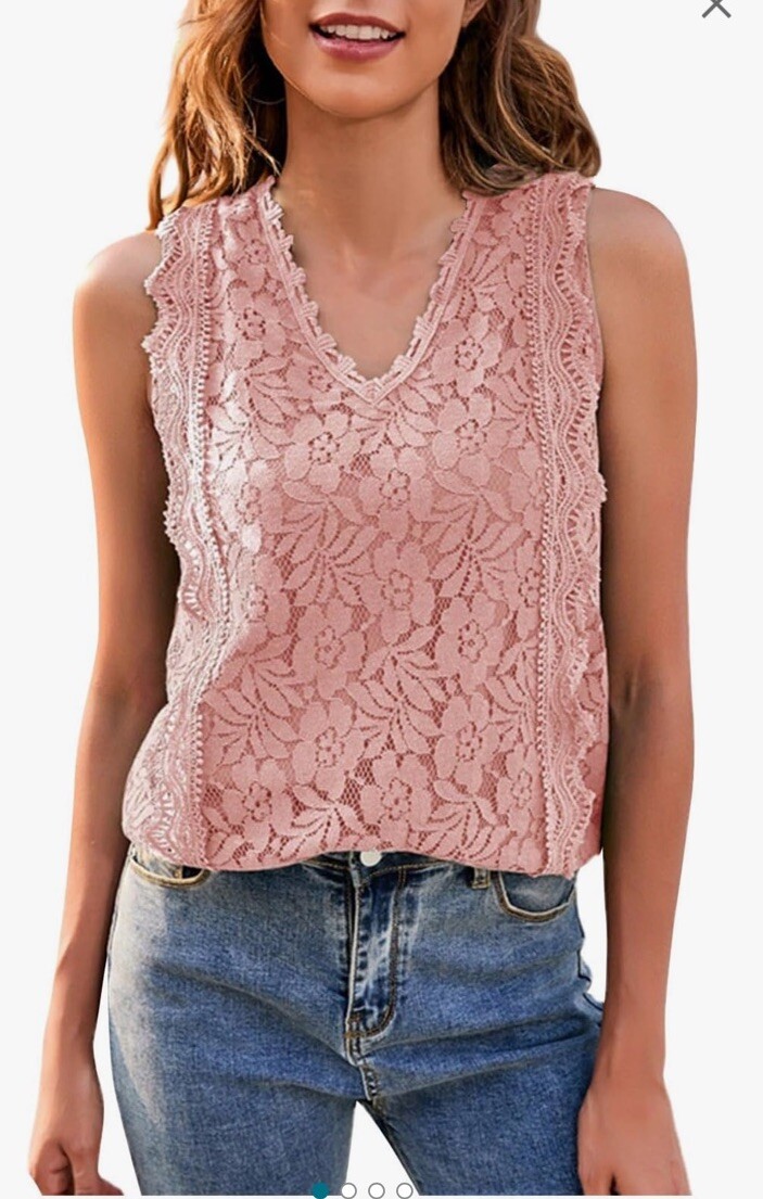 Joa Fashion Pink Size S Floral Lace Top Sleeveless V Neck Back