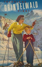 Télésiège Grindelwald First Vintage Travel Ski Poster