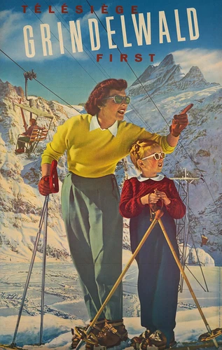 Télésiège Grindelwald First Vintage Travel Ski Poster