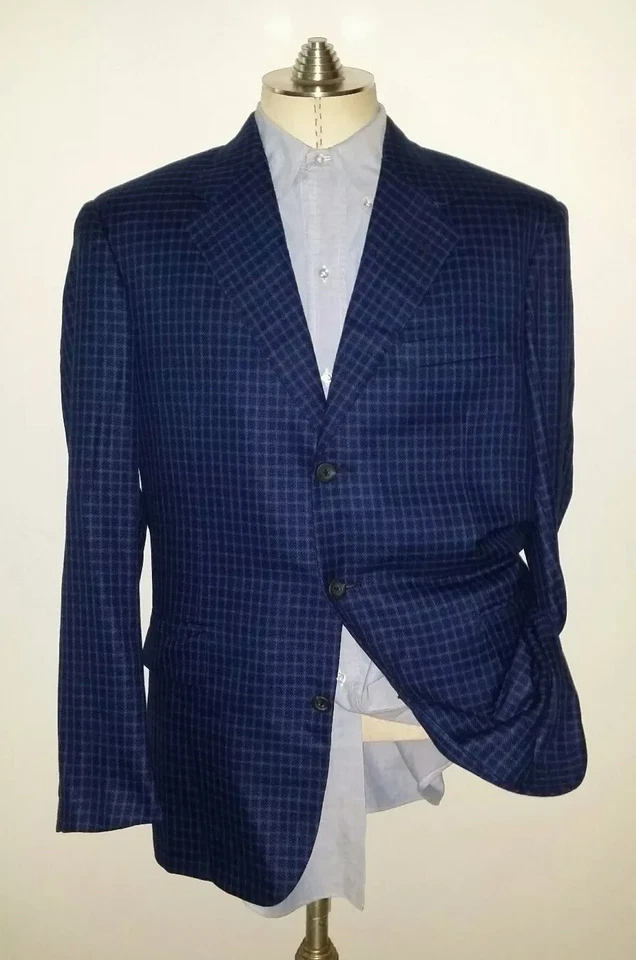 Chaqueta Blazer Abrigo Deportivo 40R H. FREEMAN Azul sobre Negro a Cuadros Lúpulo Tweed Lana Foto 3 de 4