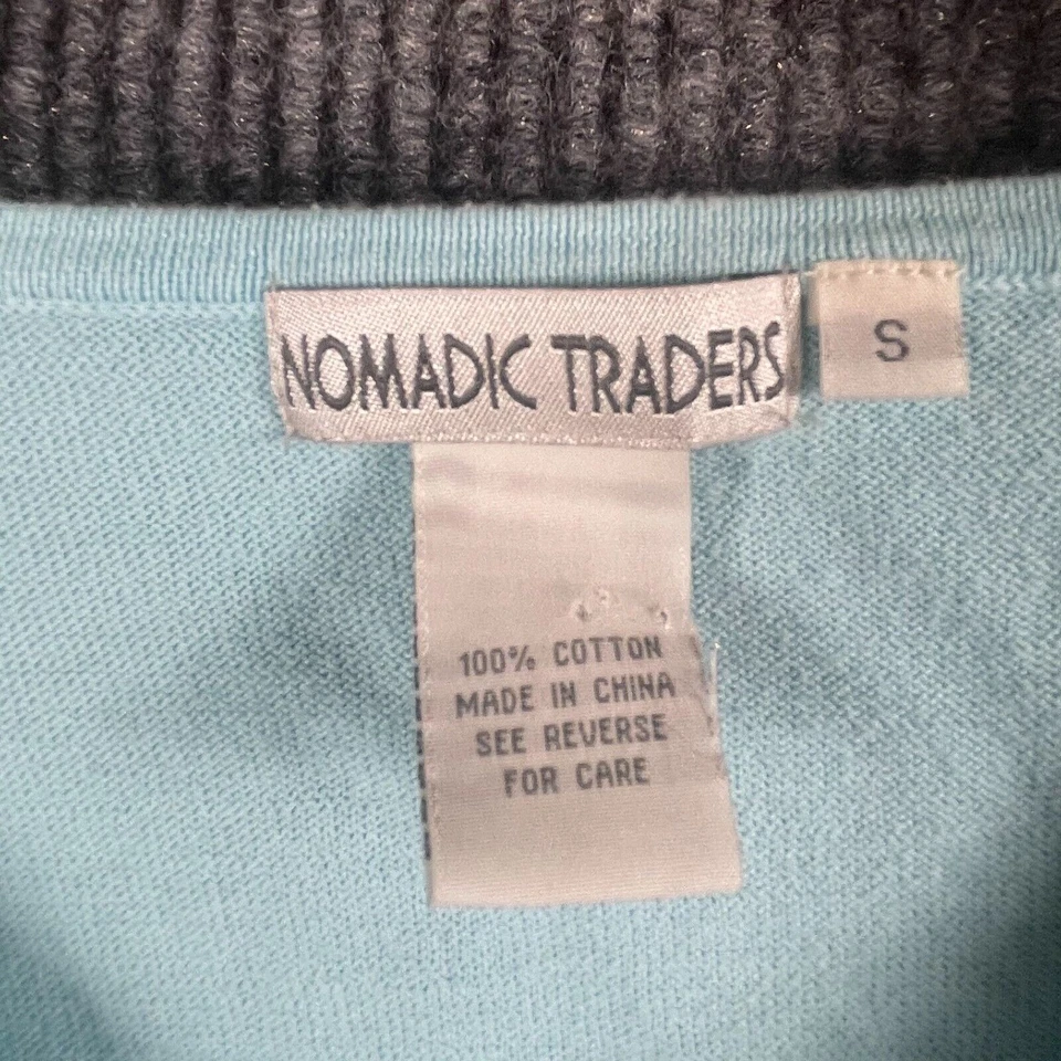 Nomadic Traders Sweater Womens Small S Blue Cotton Fringe Lightweight Comfort - Image 2 of 4