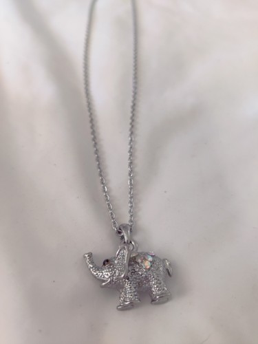 Elephant Necklace Pendant with Small Rhinestones, Stainless Steel Chain - Picture 8 of 10