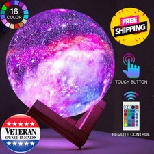 Lámpara LED Estrella Galaxia Luna 16 Colores con Soporte Control Remoto 3D Dormitorio Luz Nocturna