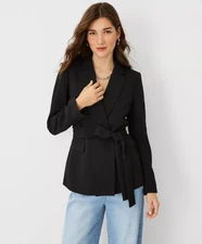 NEW ANN TAYLOR $198 BLACK CREPE BELTED BLAZER SZ 10P 10 PETITE