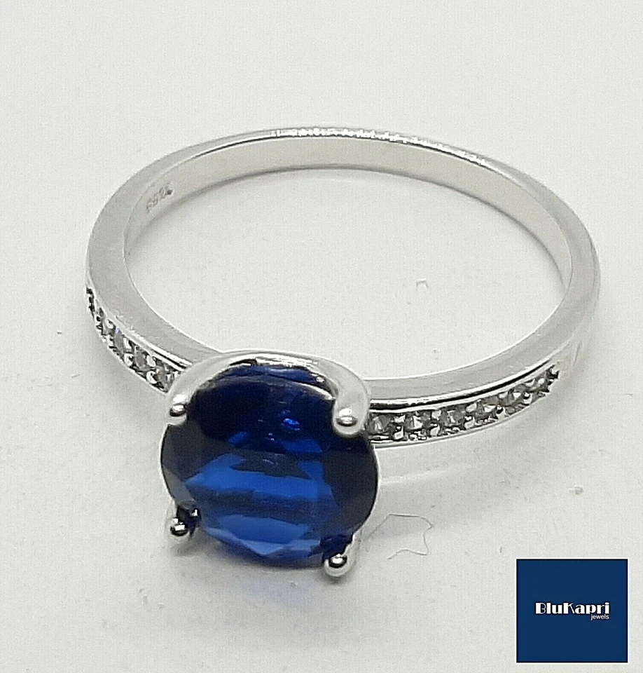 Anello donna argento 925 con zirconi e solitario blu - Immagine 2 di 4