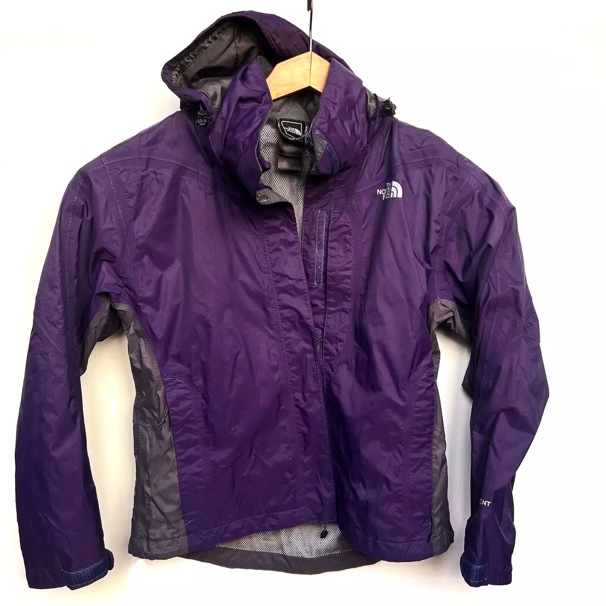 The North Face Hyvent Jacket Windbreaker Purple Gray Hooded Womens S Full  Zip