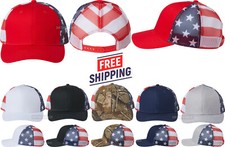 USA Printed Mesh Back Trucker Hat Flag Patriotic Red White Blue 6 Panel Cap NEW