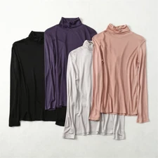 Mulberry Silk High-Neck Knit Top Women's Long-Sleeve Undershirt for lady autumn