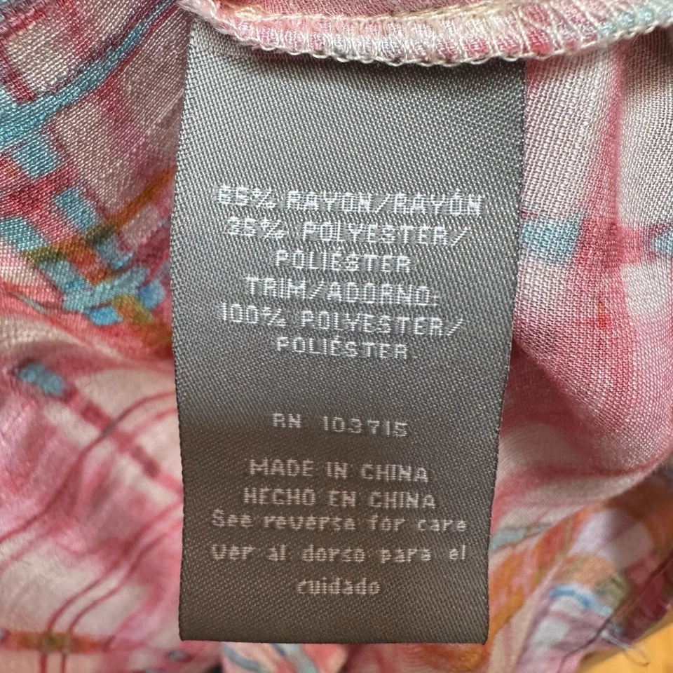 Sharagano Peasant Blouse Top Pink Plaid Boho Smocked details 3/4 Sleeve Size SM - Image 4 of 4