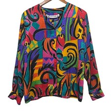Vintage Colorful Blouse Pierre Cardin 90s Long sleeve embossed medium