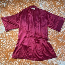 Vintage Victorias Secret Womens Red Satin Short Robe Wrap Gold Label 80  s