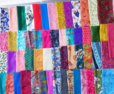 Sari ART SILK Fabric Vintage Sari Fabric Material Remnant 55pcs 8'' SQUARES DS314