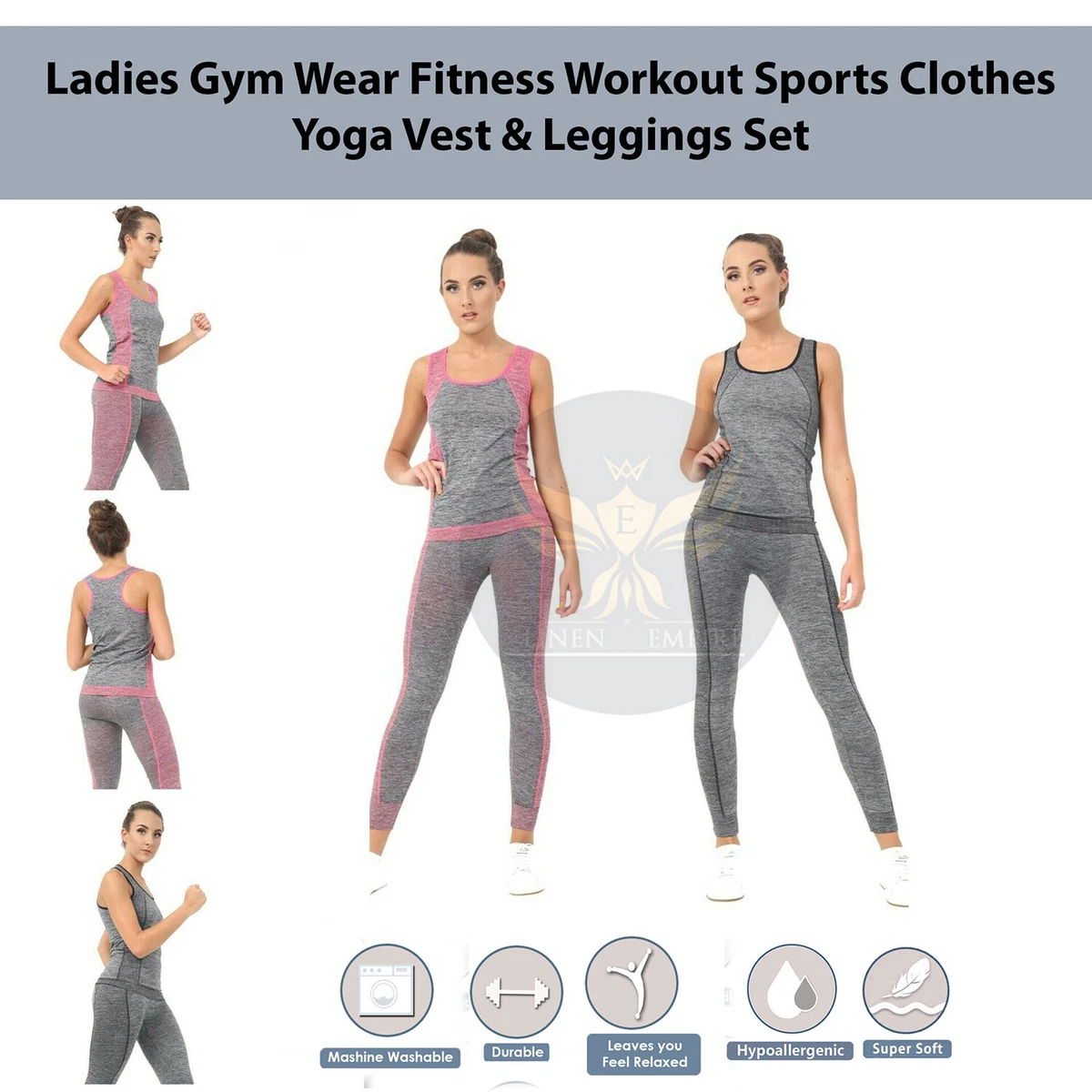 Ladies Gym Wear Womens Fitness Workout Sports Clothes Yoga Vest & Leggings  Set