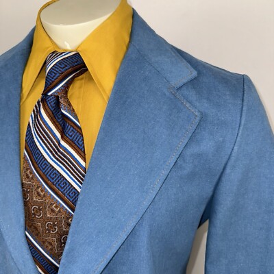 Vtg Denim Blazer Jacket John Blair Sport Coat Suit 1970s Blue Jean Disco Mens 46