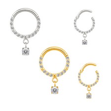 1,2mm TITAN Gold Clicker Ring viele Kristalle + Anhänger Ohr Segment Lobe Tragus