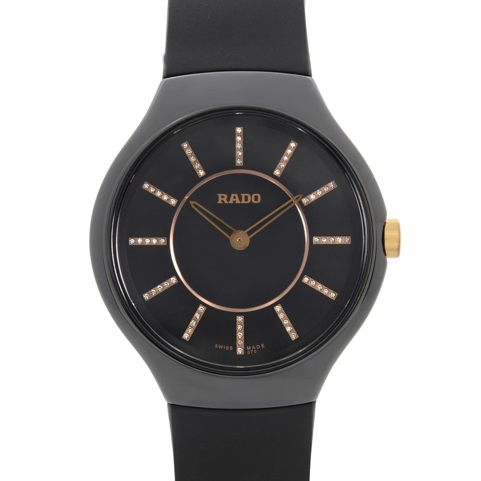 Rado True Thinline 34 毫米陶瓷黑色钻石表盘女士石英表 R277742709 — 第 2/4 张图片