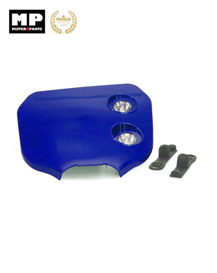 Tête de fourche moto cross bleue à double éclairage halogène puissant