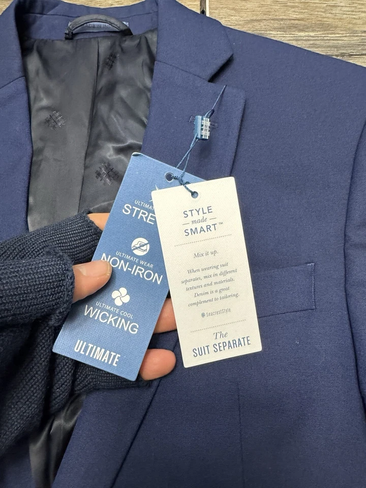 Ryan Seacrest Men's Solid Navy Suit 36S Poly Stretch - Image 2 of 4