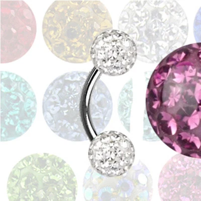 1,2mm Titan Augenbrauen Intim Piercing Banane mit Epoxy rundum Kristall Kugeln - Bild 1 von 2