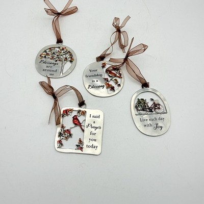 FRIENDSHIP BLESSING CHRISTMAS ORNAMENTS ZINC SILVER ORNAMENT SET 4