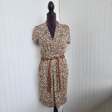 Karen Kane Dress Womens Leopard Safari Cascade Stretch Cheetah Tie Belt Brown S