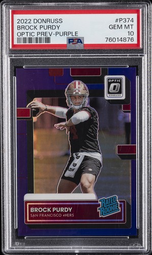 2022 PANINI DONRUSS OPTIC PREVIEW-PURPLE  #P374 BROCK PURDY ROOKIE 49/50 PSA 10