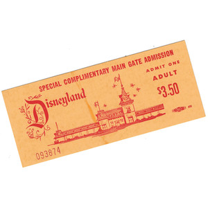 Vintage Disneyland Complimentary Main Gate Admission Ticket UNUSED circa 1968