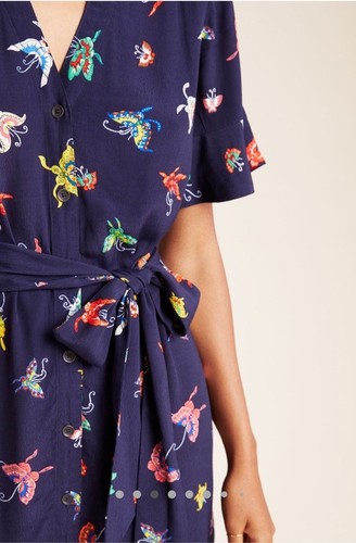 Anthropologie Maeve Butterfly Print Kleid Flutterby Midi Navy Blau Gr. XS - Bild 3 von 11