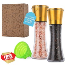 DAVIMADE Gold 2Pack Tall Salt Pepper Grinders 6oz Glass Ceramic