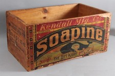 Antique SOAPINE Laundry Soap Advertising Wood Crate Box SPERM WHALE Label Sign