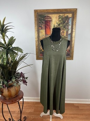 Soulmates Tank Dress Women Size 1X Olive Green Minimalist Quiet Boho Lagenlook