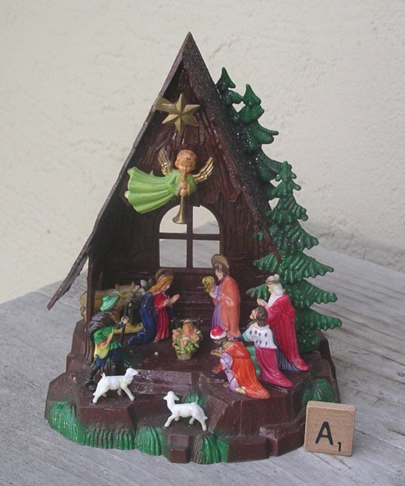 6" Vintage Xmas Nativity Set Mini Plastic Glitter Creche Scene Hong Kong Manger - Image 2 of 4