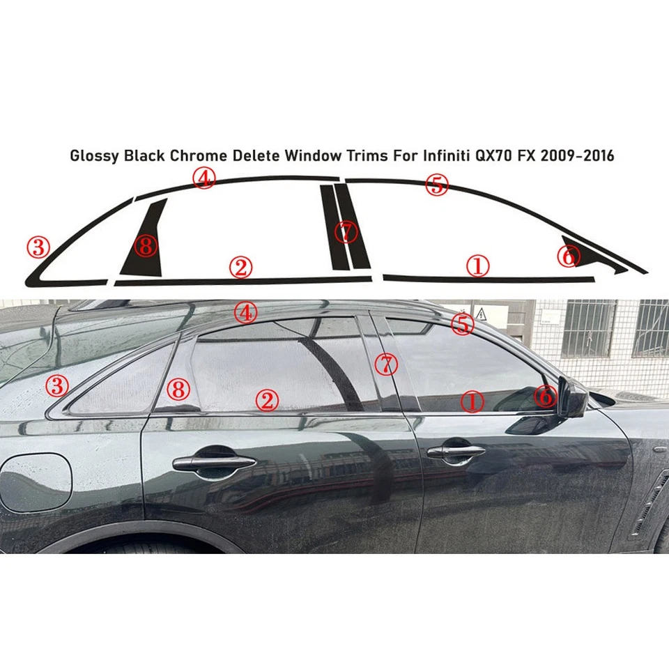 Glossy Black Chrome Delete Window Trims For Infiniti QX70 FX 2009-2016 - Изображение 4 из 4