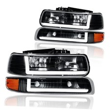 LED DRL Headlight Assembly, Headlights Black Housing Amber Reflector w/ LED