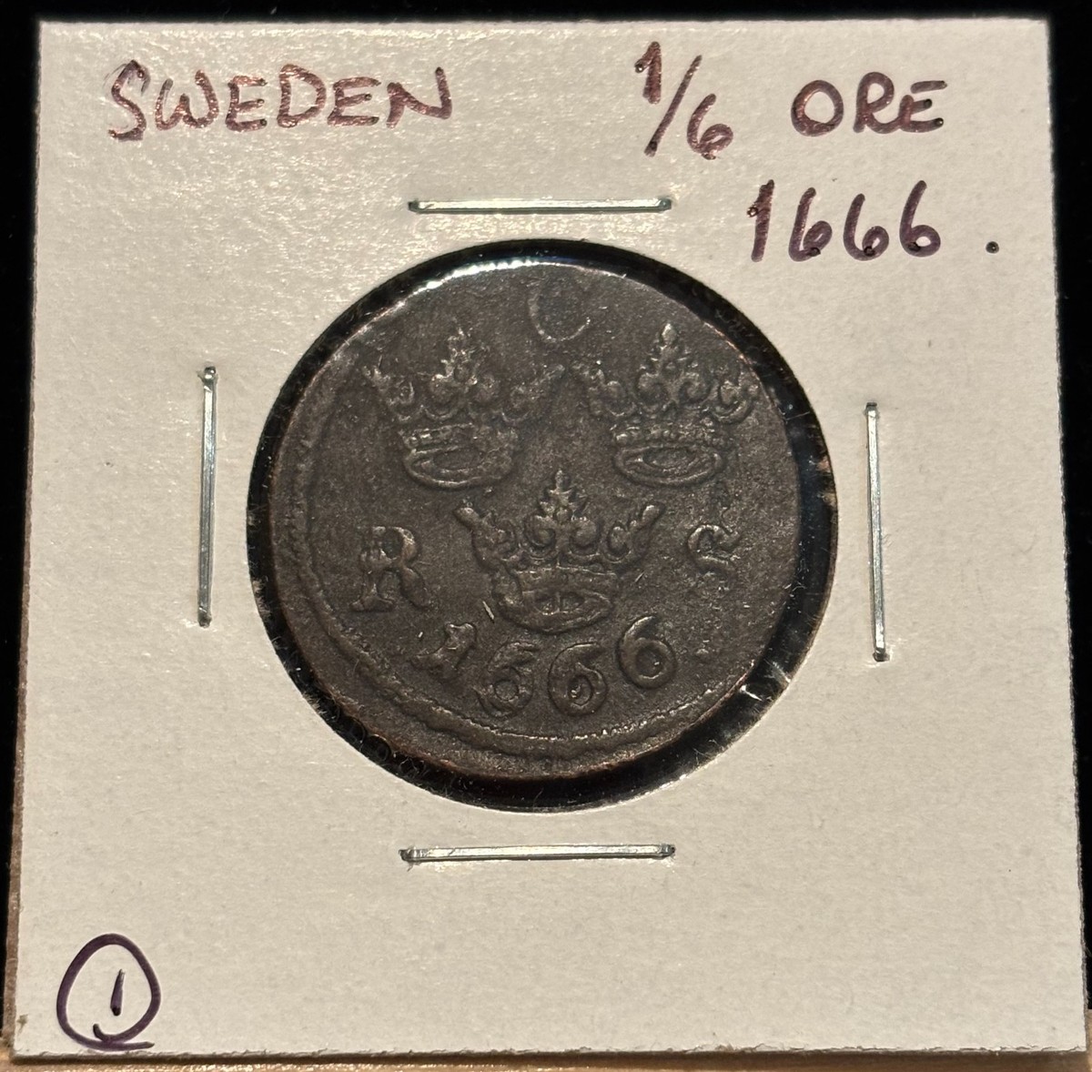 SWEDEN 1/6 Ore 1666, Carl XI, Original Lightly Circulated, Good